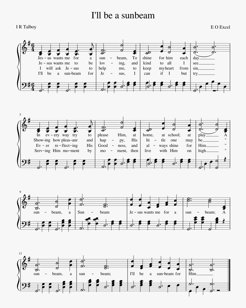 Ll Be A Sunbeam Sheet Music, HD Png Download