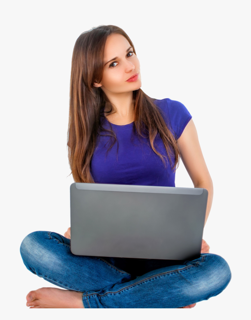 Women Sitting With Laptop Png Image - Woman With Laptop Png, Transparent Png