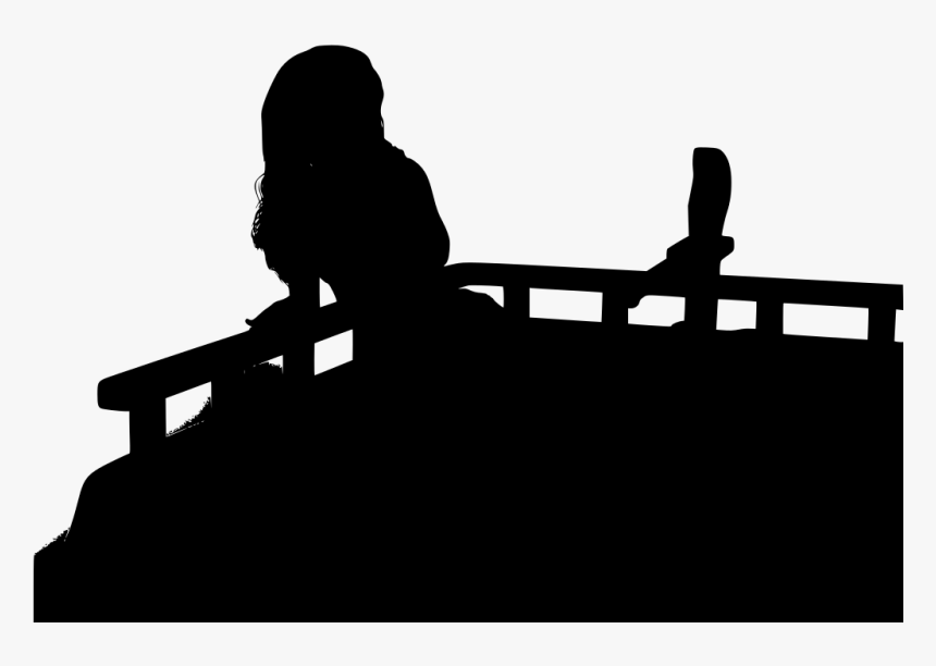 Girl Sitting On Roof - Silhouette, HD Png Download