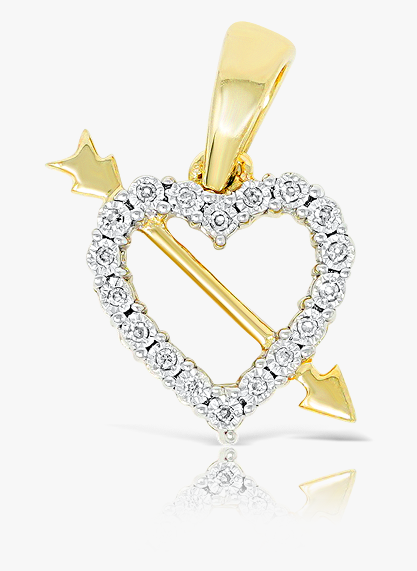 10k Yellow Gold Heart Arrow Pendant - Locket, HD Png Download
