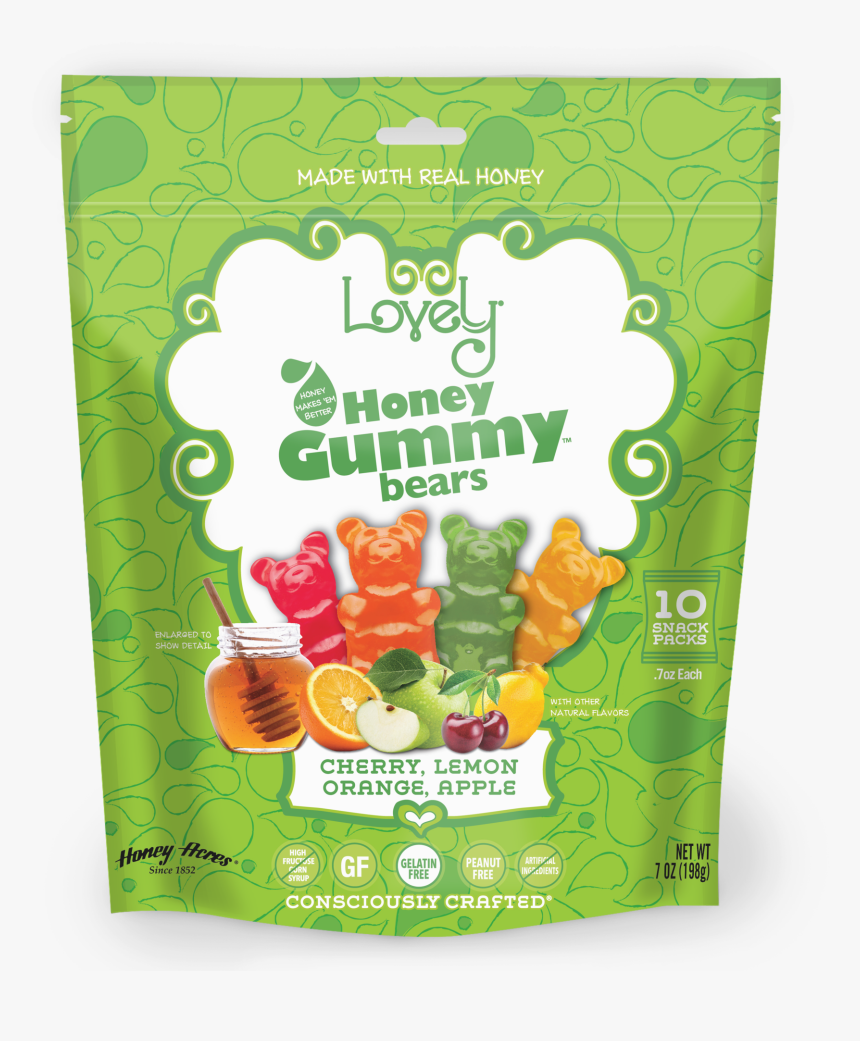 Gluten Free Candy Honey Gummy Bear 10 Ct Snack Pack - Lovely Honey Gummy Bears, HD Png Download