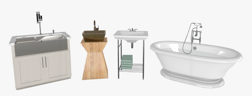 A Farmhouse Kitchen Sink Alongside Two Styles Of Bathroom - Bathroom Sink, HD Png Download