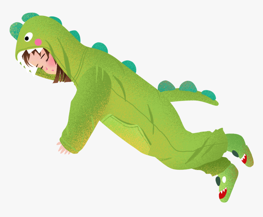 Hand Painted Illustration Dinosaur Pajamas Girl Png, Transparent Png