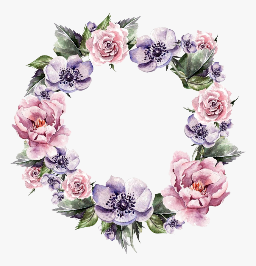Modern Floral Garland Png Image - Transparent Background Watercolor Wreath Pink, Png Download