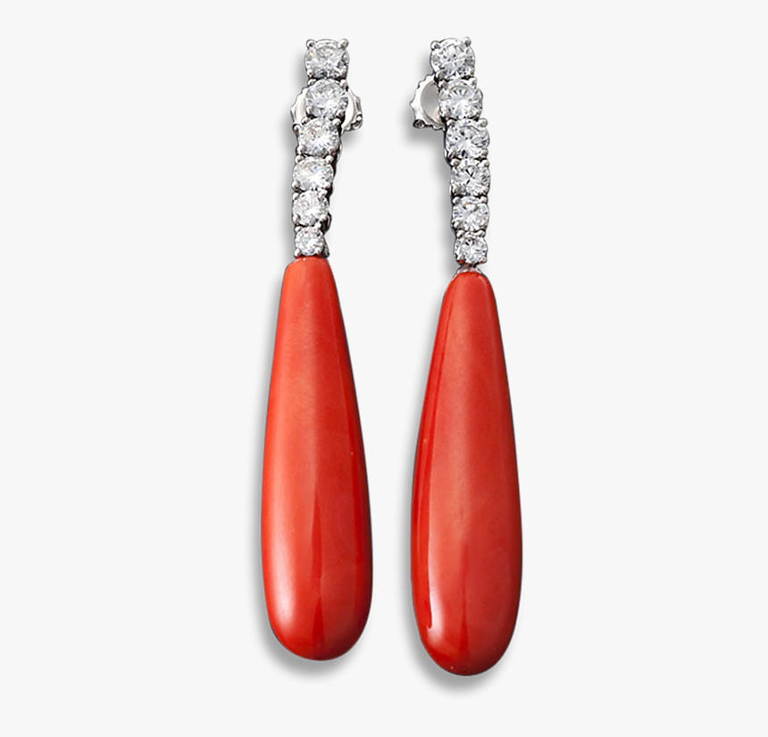 Red Coral And Diamond Drop Earrings - Art Deco Red Coral Earrings, HD Png Download