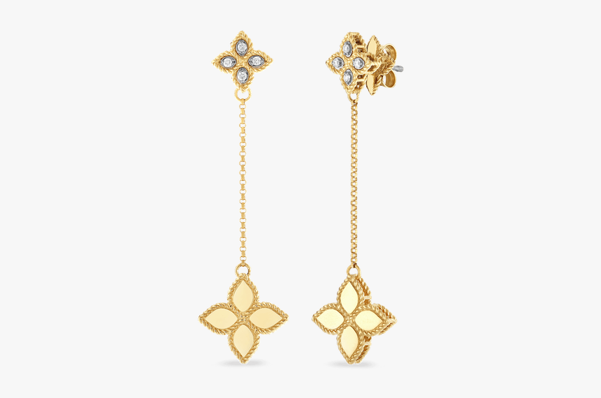 Roberto Coin Short Drop Earrings With Diamonds - Roberto Coin Princess Flower Earrings, HD Png Download