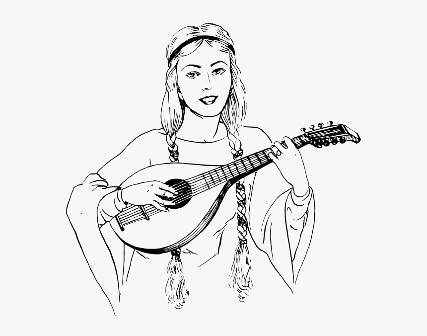 Woman Playing Lute Clipart - Girl Playing Lute Drawing, HD Png Download