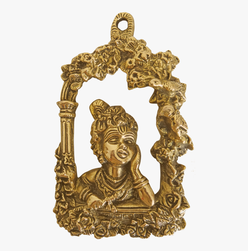 Decorative Brass Wall Hanging With Baby Krishna Playing - Emblem, HD Png Download