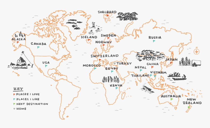 Kat Marshello Bizarre Journeys Travel World Map - Map, HD Png Download