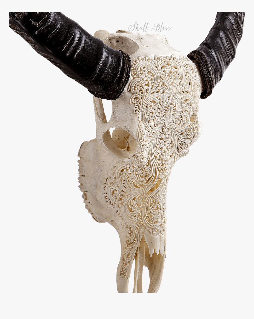 Indian Carving Buffalo , Png Download - Carved Cow Skull Xl Horns Glowing Mandala, Transparent Png