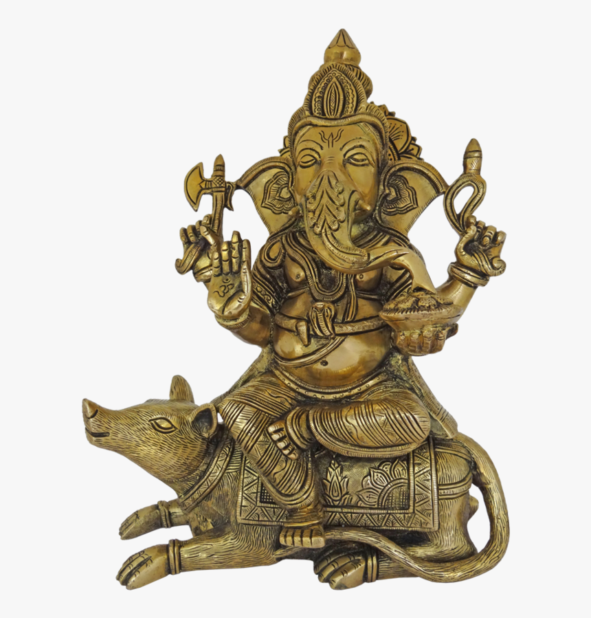 Brass Idampuri Vinayagar Sitting On Mouse Statue, 5 - Carving, HD Png Download