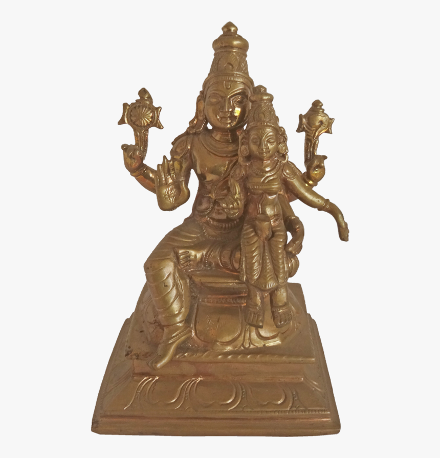 Panchaloha Lord Vishnu Sitting With Goddess Lakshmi - Bronze Sculpture, HD Png Download
