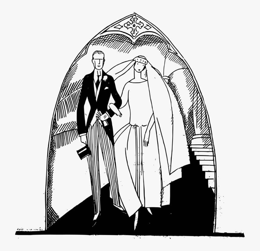 Download Computer Icons Drawing Morning Dress Wedding - Wedding Couple Church Clipart Png, Transparent Png