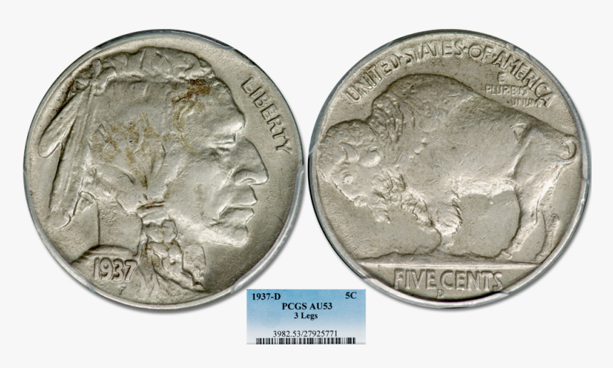 1937 D 3 Legs 5c Pcgs53 - 1937 D 3 Leg Nickel, HD Png Download