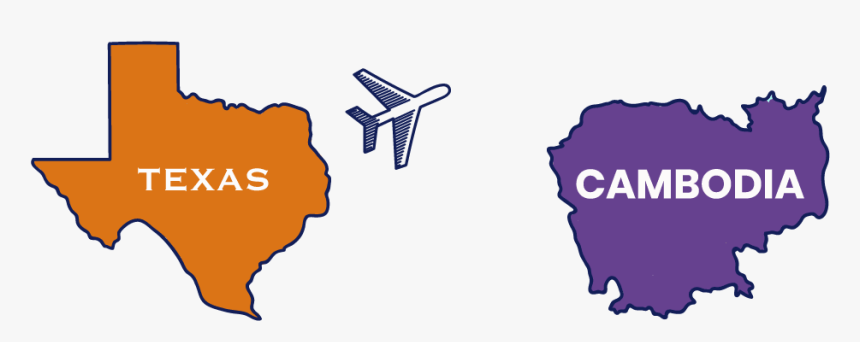 Texas To Cambodia Map With Airplane Flying Cartoon, HD Png Download