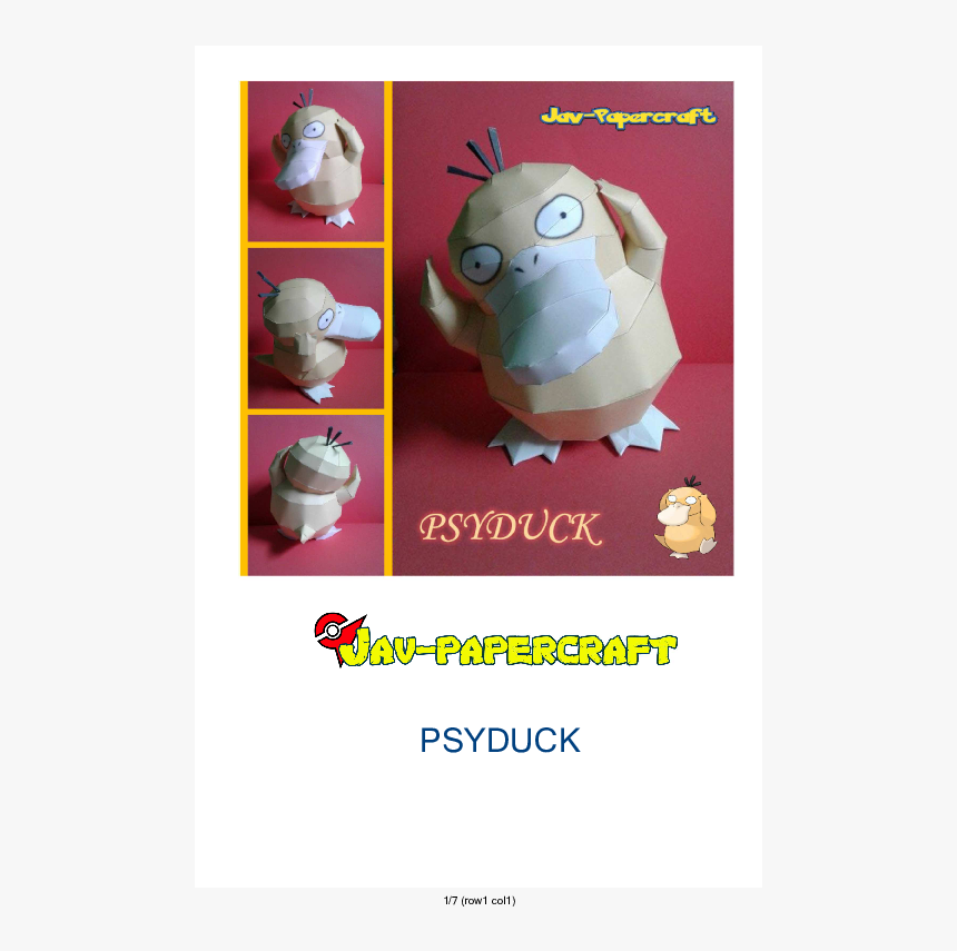 Pokemon Papercraft Psyduck, HD Png Download