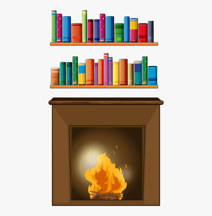 Fireplace And Books - Reading Library Clip Art, HD Png Download