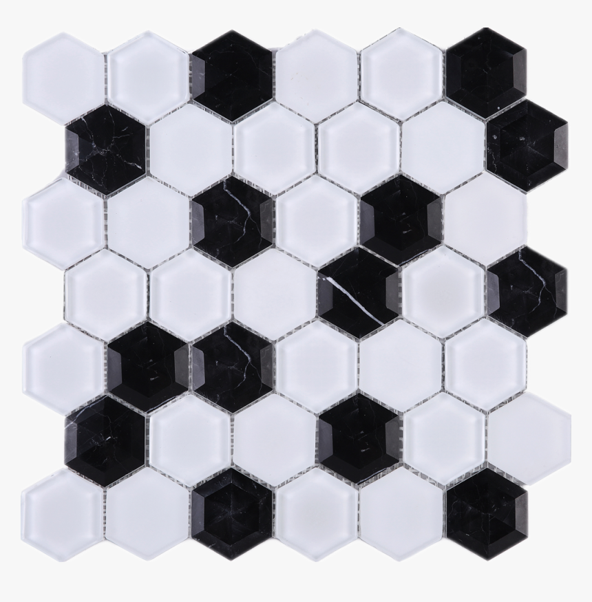 3d Hexagon Honey Comb Black And White Glass And Mosaic - Mosaic In Honey Comb, HD Png Download
