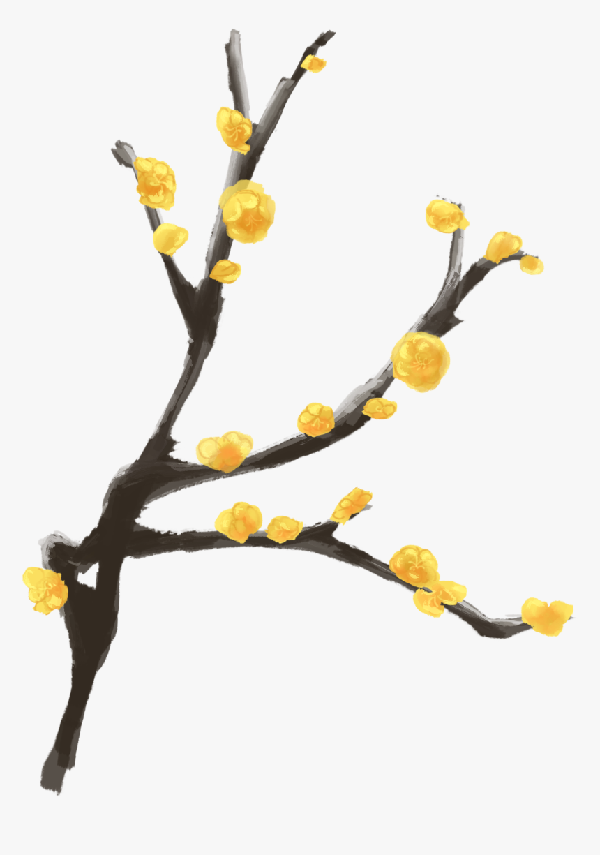 Ink Plum Hand Painted Branch Winter Antique Png And - Illustration, Transparent Png