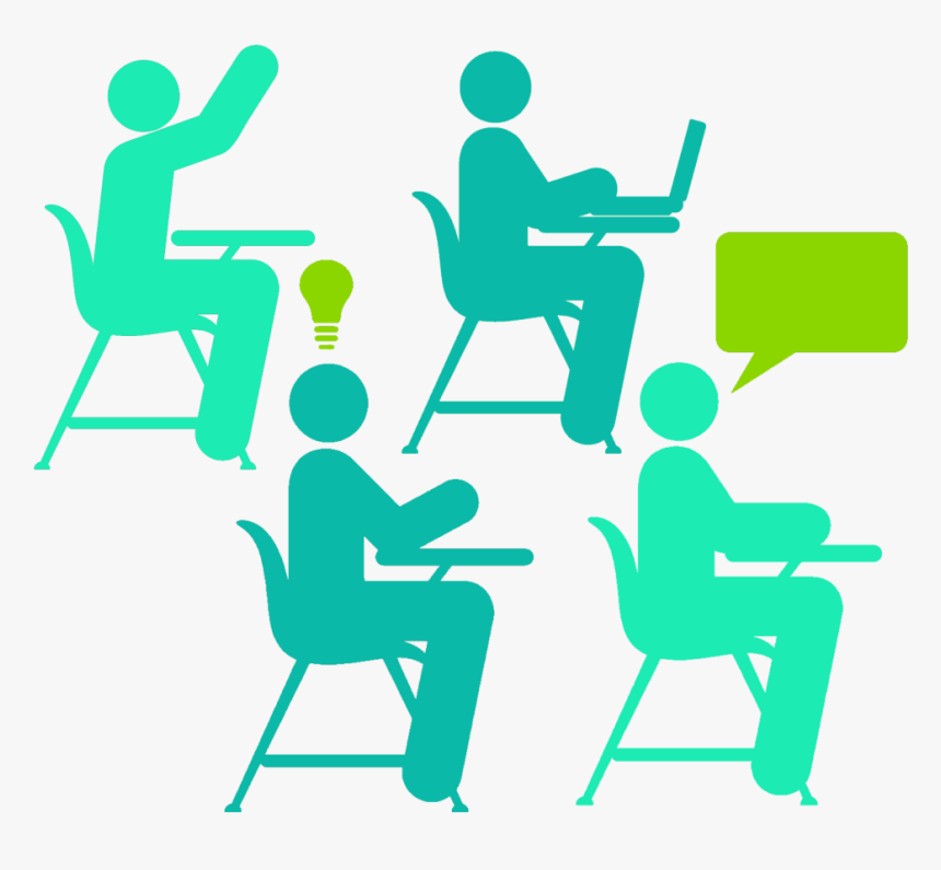 Four Students At Desks - School Black And White, HD Png Download