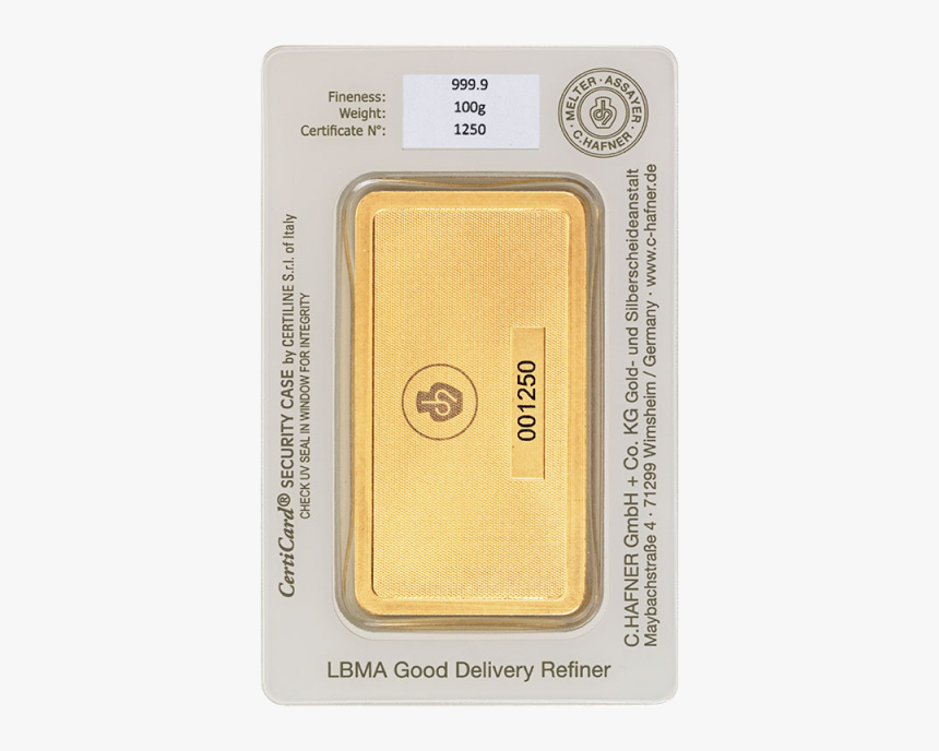 100g Hafner Gold Bar Minted (back) - Cpu, HD Png Download