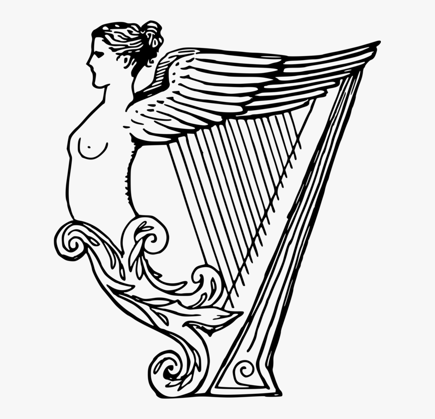 Line Art,art,monochrome Photography - Harp Drawing, HD Png Download