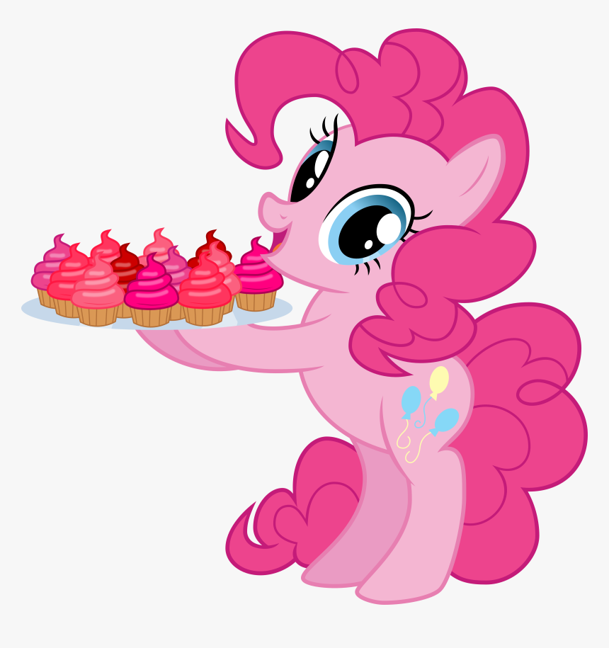Pony, Safe, Simple Background, Smiling, Solo, Standing, - Pinkie Pie Holding A Cupcakes, HD Png Download