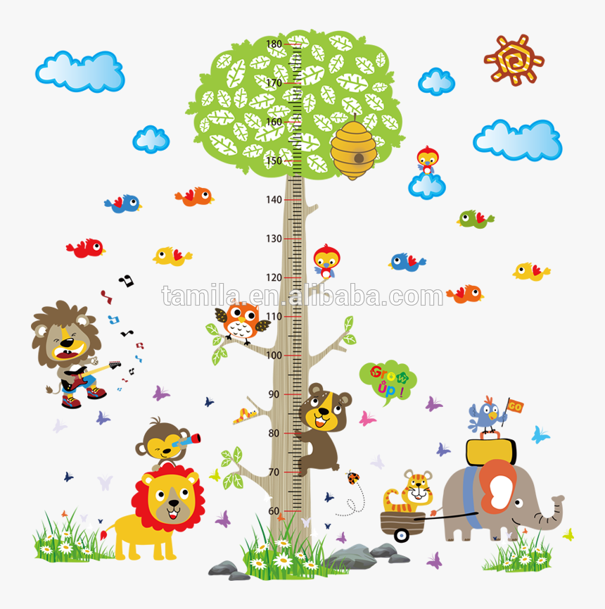 Kids Cartoon Jungle Forest Animals Zoo Monkey Tree - Wall Decal, HD Png Download
