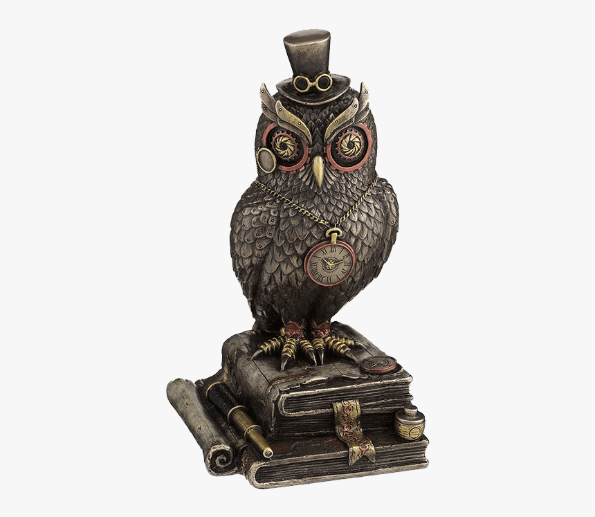 Steampunk Owl With Top Hat And Books - Steampunk Owl Statue, HD Png Download