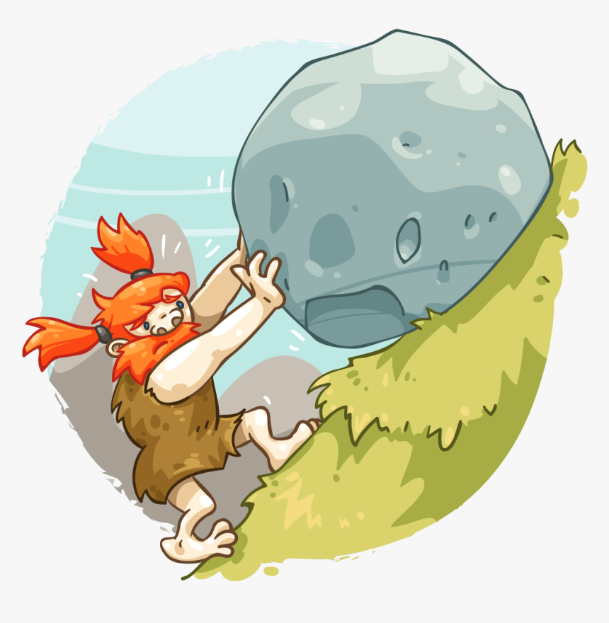 Transparent Looking For Something Clipart - Caveman Pushing Rock, HD Png Download