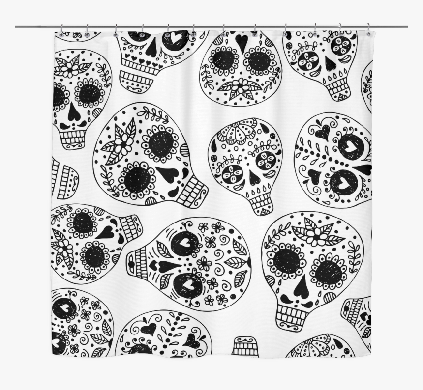 Freehand Sugar Skull Shower Curtain - Illustration, HD Png Download