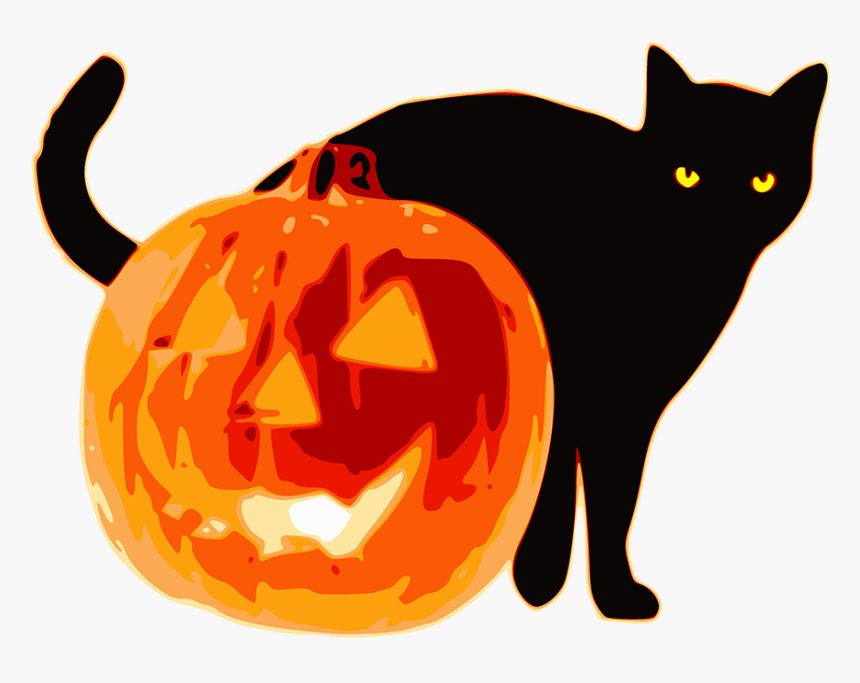 Black Cat Clipart Transparent Vector Black And White - Black Cat And Pumpkin Clip Art, HD Png Download