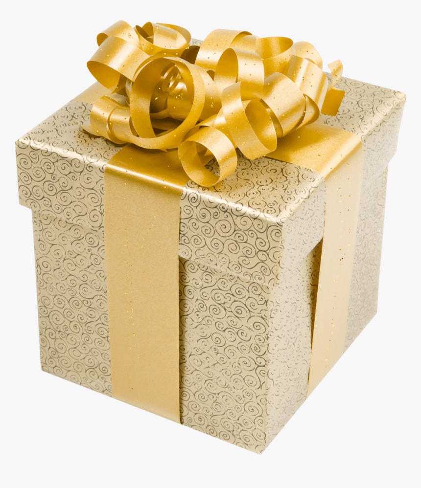 Cream Present Box With Gold Bow Png Clipart - Gold Gift Box Png, Transparent Png