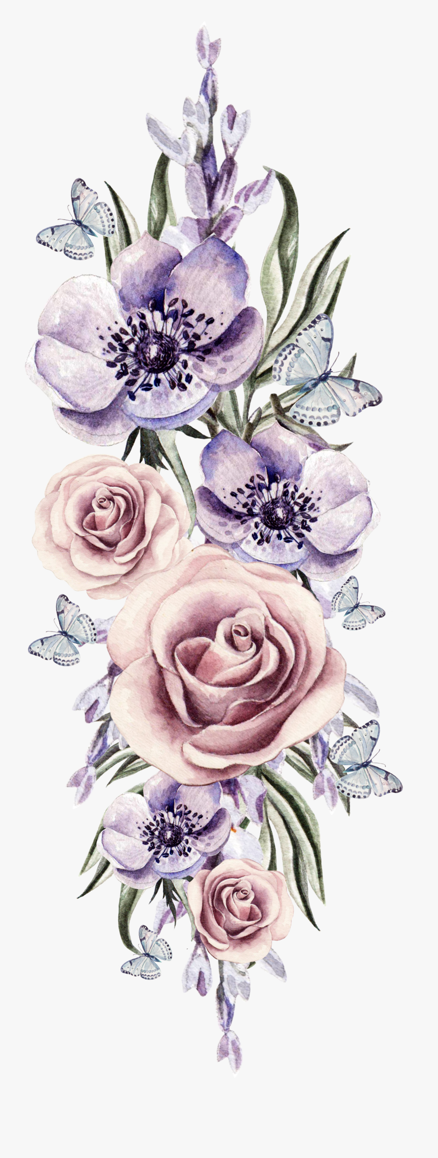 Watercolor Flower Transparent Background Png - Watercolor Flower Cluster, Png Download