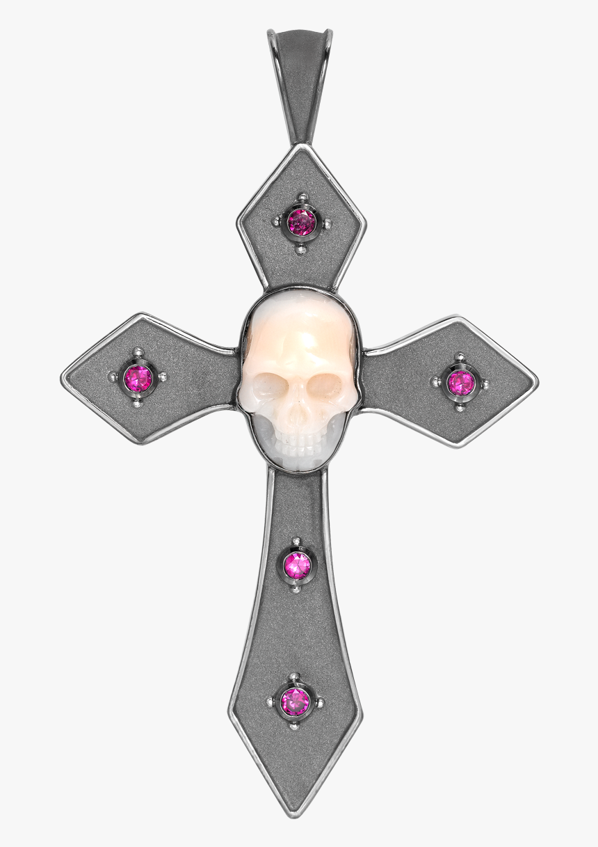 Theo Fennell Coral Skull And Ruby Gothic Cross Pendant - Pendant, HD Png Download