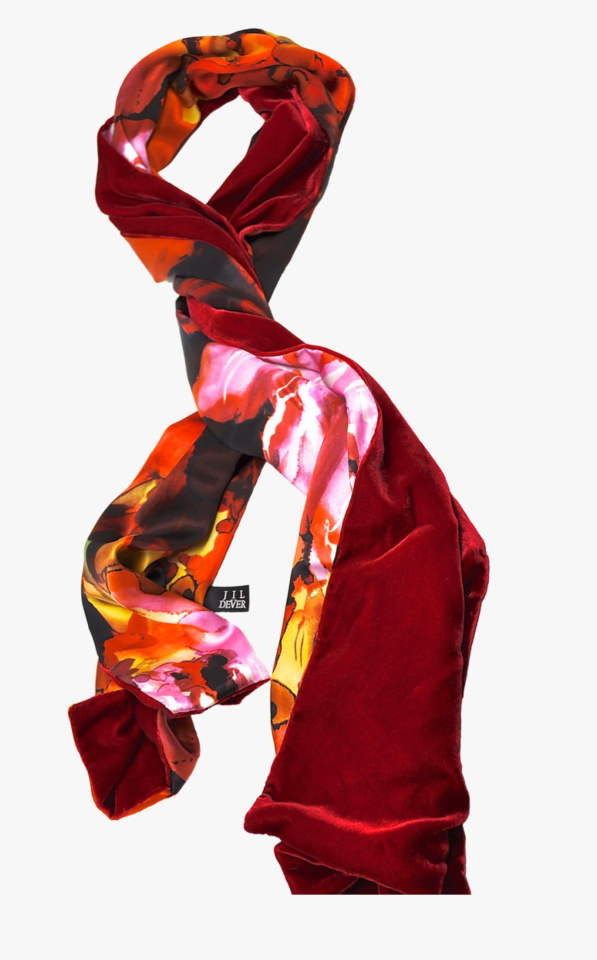 Red Floral Silk And Velvet Reversible Oblong Scarf - Scarf, HD Png Download