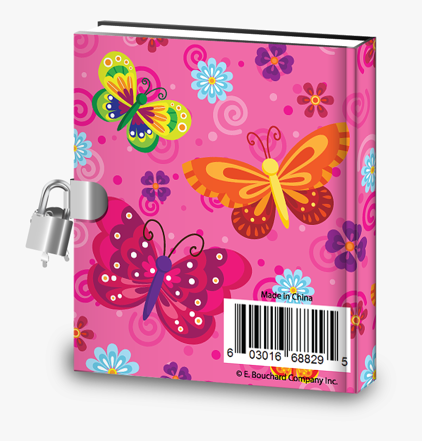 Pink Butterfly Kids Diary With Lock - Butterfly, HD Png Download