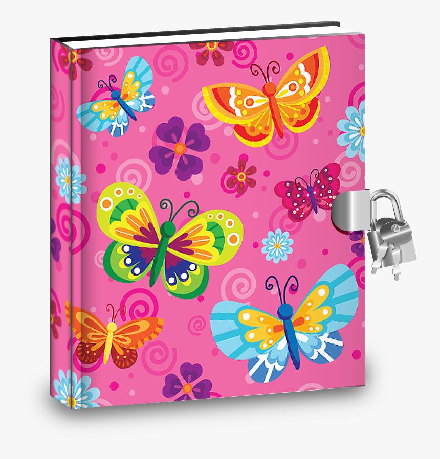 Pink Butterfly Kids Diary With Lock - Pink Kids Diary, HD Png Download