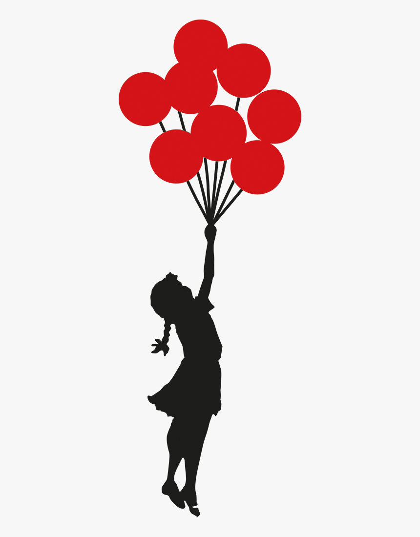 Banksy Girl With Balloons Wall Sticker - Balloons Black And White Png, Transparent Png