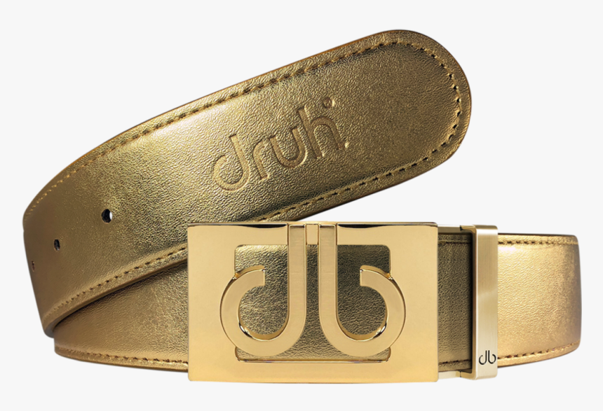Gold Plain Textured Leather Belt With Gold Thru Buckle - Belt, HD Png Download