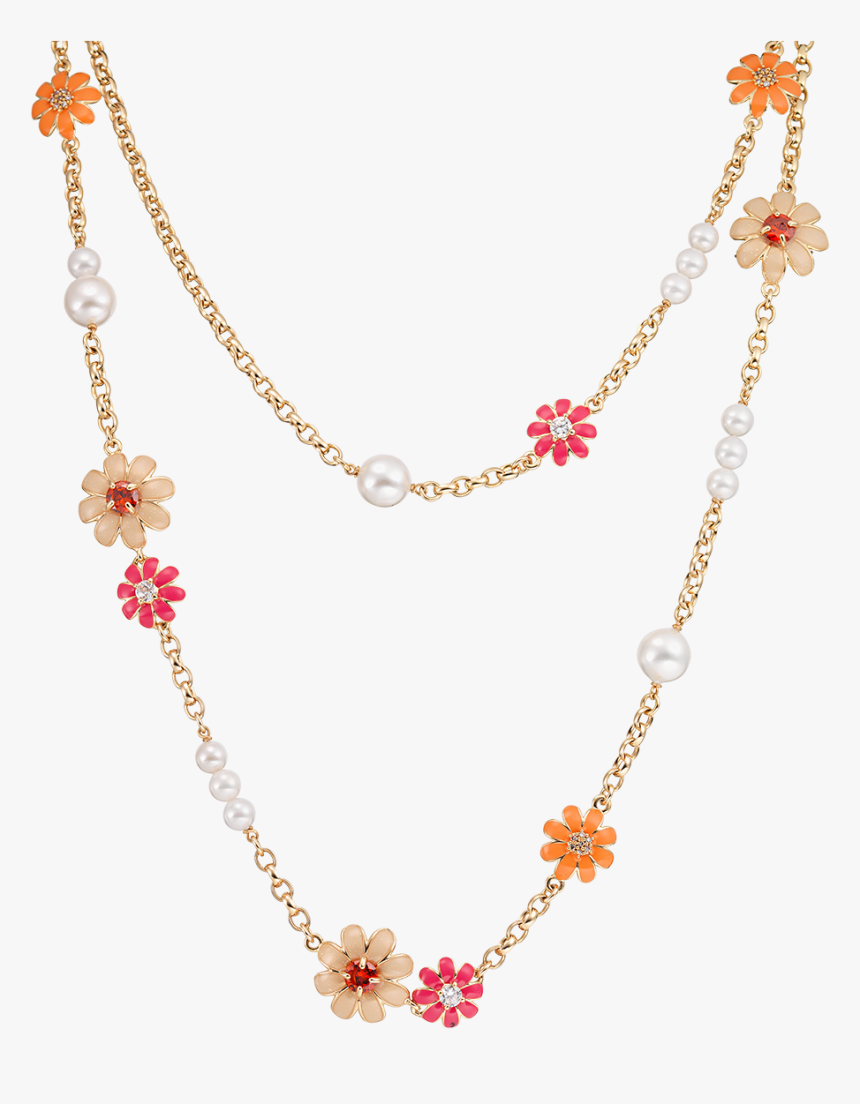 Daisy Chain Pearl Necklace Orange - Necklace, HD Png Download