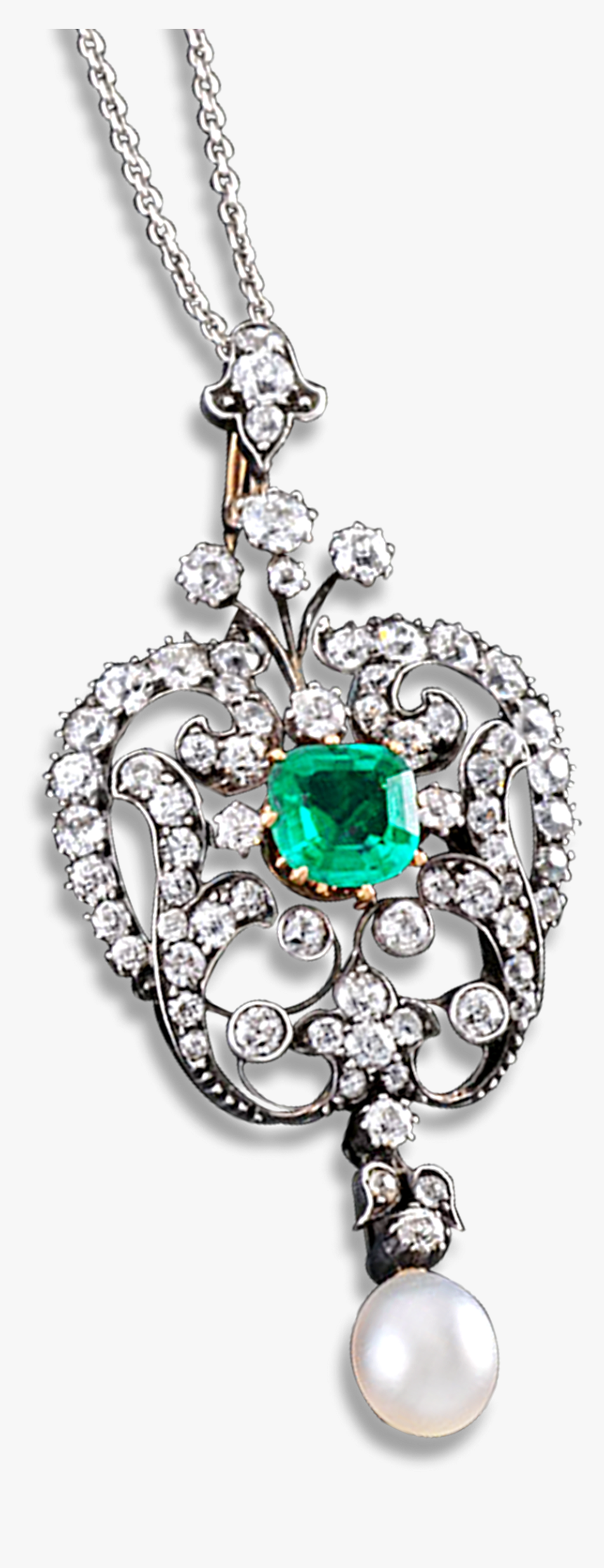 Victorian Emerald, Diamond And Pearl Pendant - Locket, HD Png Download