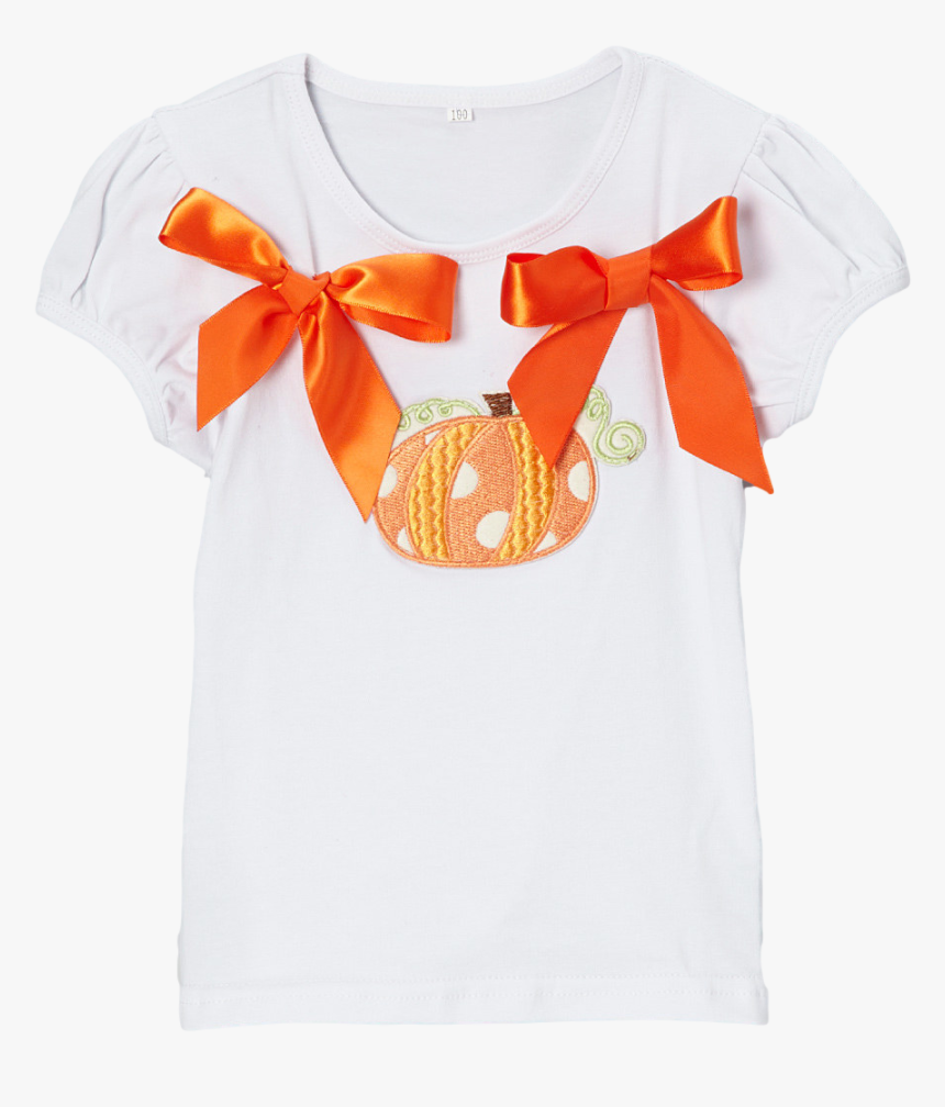 Orange Ribbon Pumpkin Short Sleeve Thanksgiving & Halloween - Blouse, HD Png Download