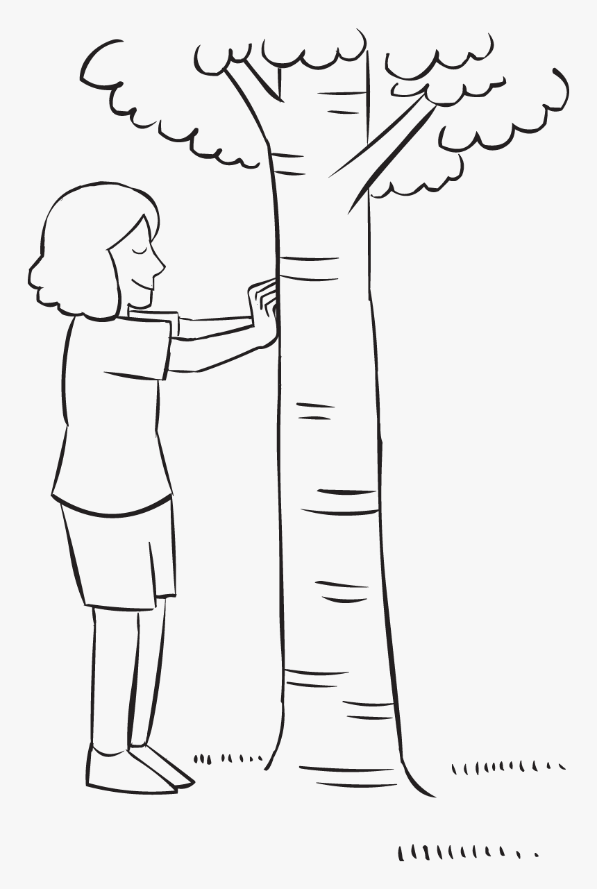 Woman Touching A Tree With Eyes Closed, As Seen In - Hug A Tree Drawing, HD Png Download