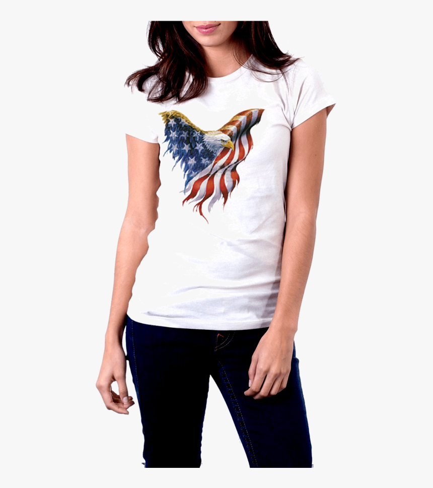 White T-shirt Front View American Flag Eagle - T Shirt, HD Png Download