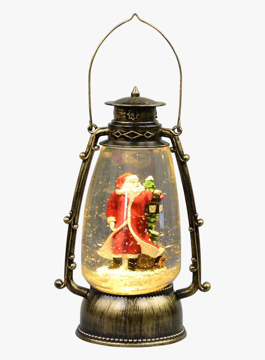 Santa In Antique Look Hurricane Lantern Snow Globe - Santa In Lantern Snow Globe, HD Png Download