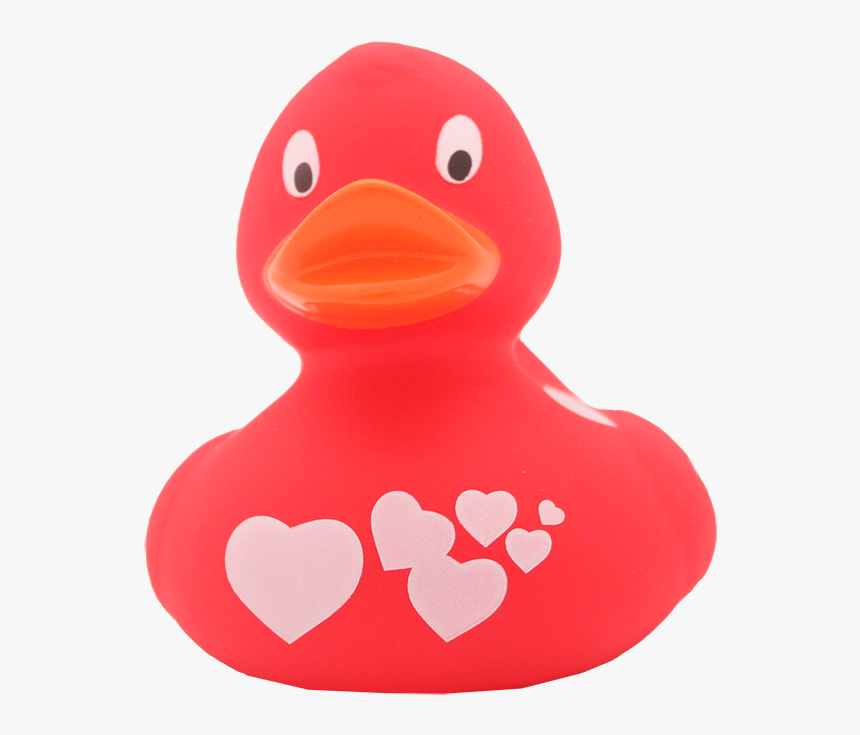 Red Rubber Duck With White Hearts By Lilalu - Bath Toy, HD Png Download