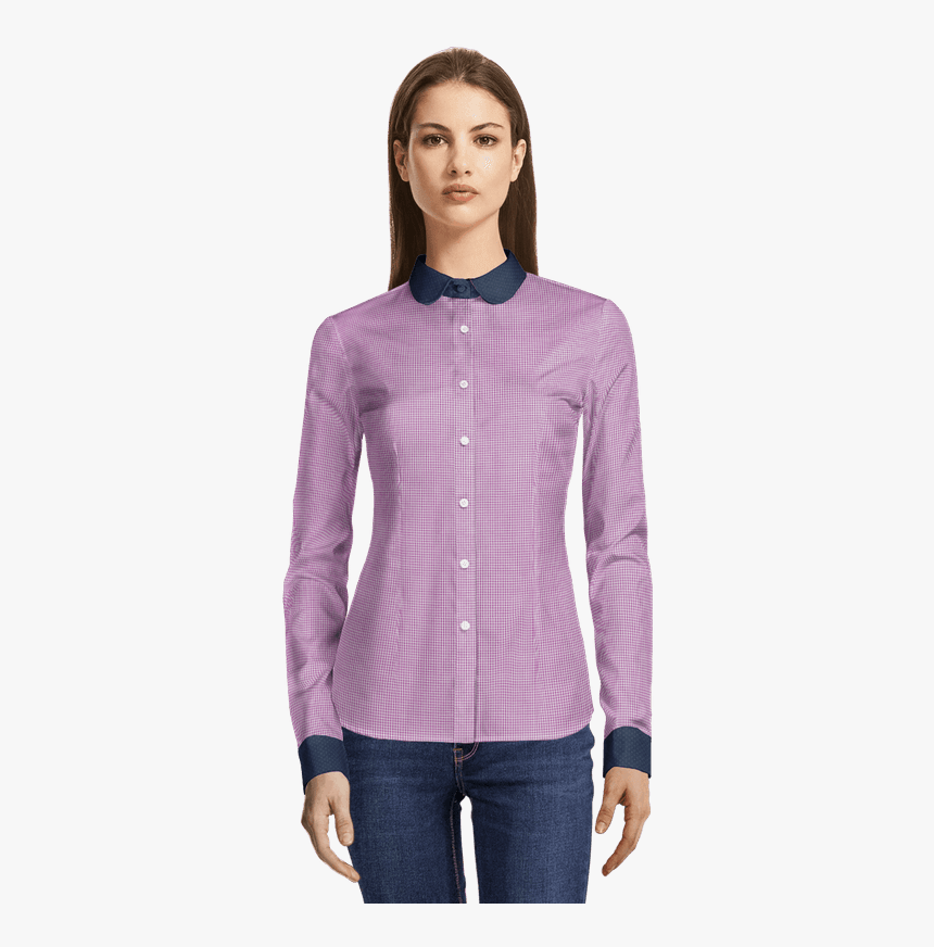 Light Purple Checked Peter Pan Summer Shirt With Contrasted - Womens Winter Button Down Shirt, HD Png Download