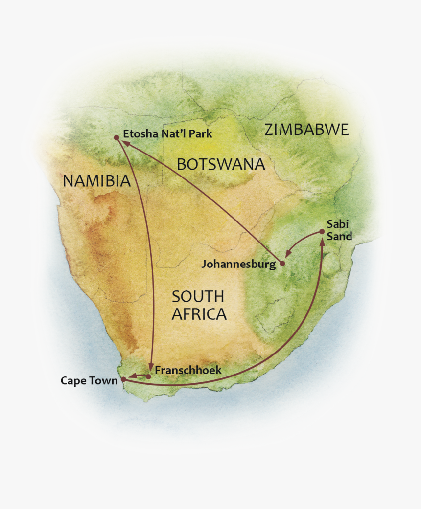 Map Of The Great Namibia And South Africa Safari - Map, HD Png Download