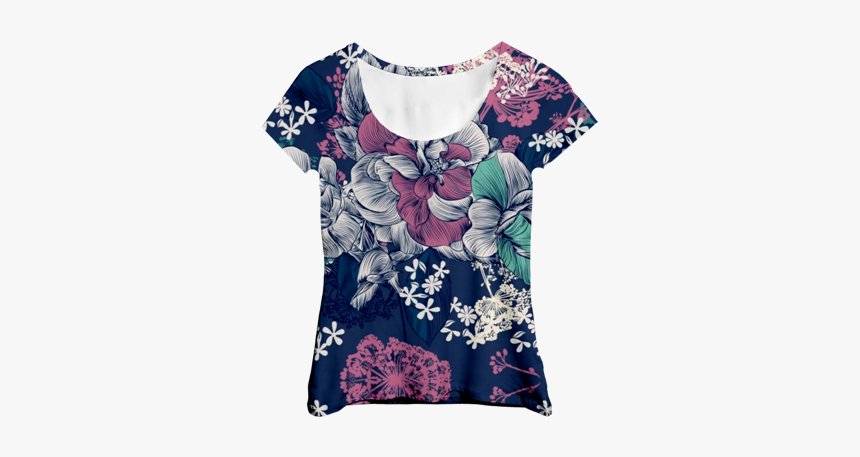 Blusa Azul Com Florais Rosa Mc - Blouse, HD Png Download